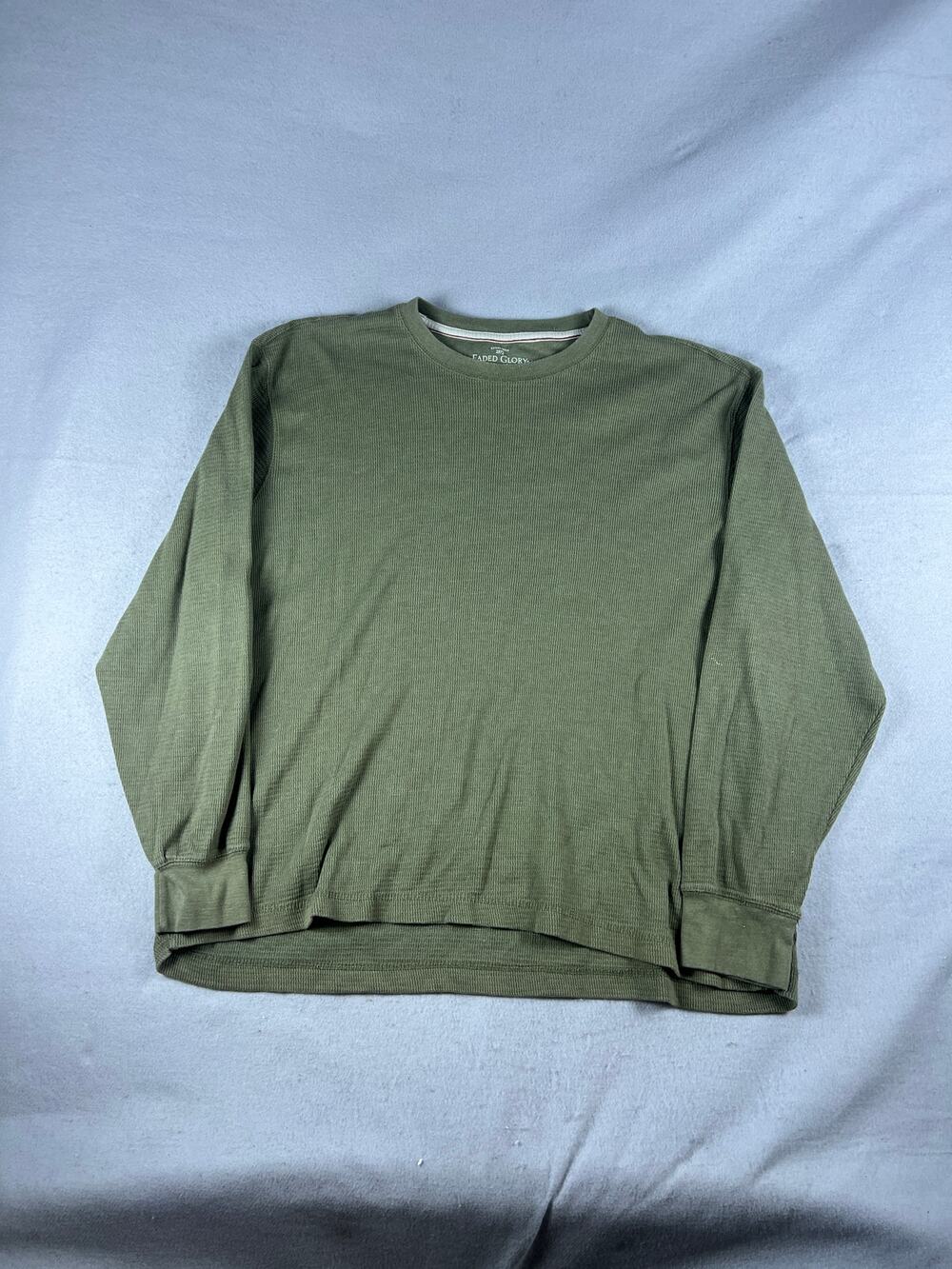 Faded Glory Thermal Shirt Men 2XL Green Crew Neck Organic Cotton Waffle Knit Tee